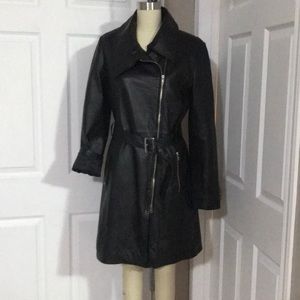 Leather asymmetrical biker style long leather